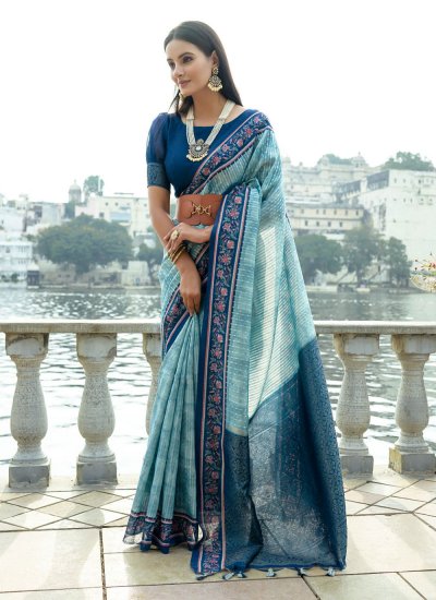 Phenomenal Printed Cotton Silk Blue Classic Saree