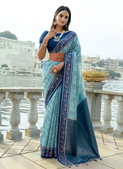 Phenomenal Printed Cotton Silk Blue Classic Saree
