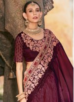 Pink and Wine Fancy Fabric Wedding Classic Saree