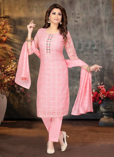Pink Chanderi Pant Style Suit