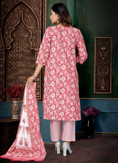 Pink Cotton Embroidered Readymade Salwar Kameez