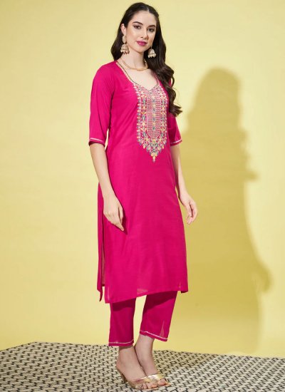 Pink Cotton Silk Embroidered Pant Style Suit