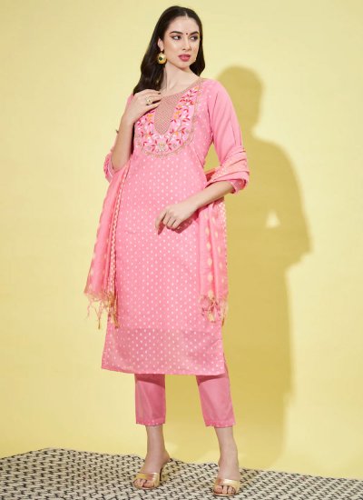 Pink Embroidered Chanderi Designer Salwar Kameez