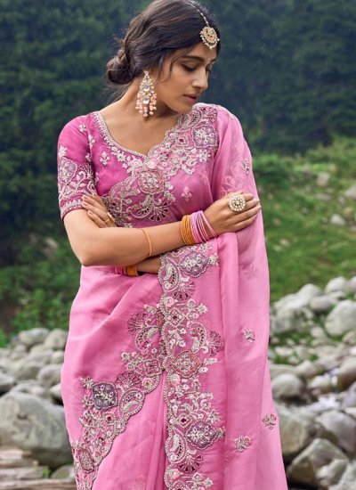 Pink Embroidered Designer Saree