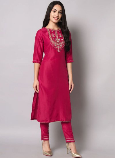 Pink Embroidered Silk Blend Pant Style Suit