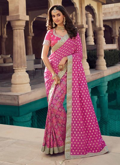 Pink Embroidered Viscose Classic Saree