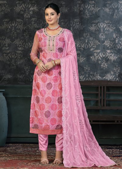 Pink Festival Organza Trendy Salwar Suit