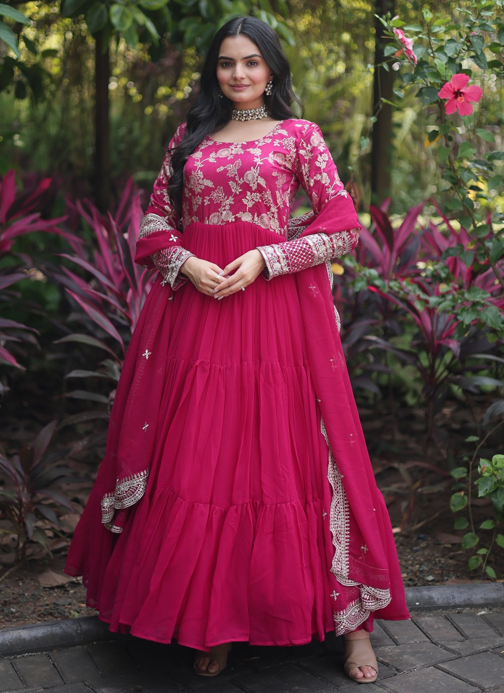 Pink Georgette Party Gown -