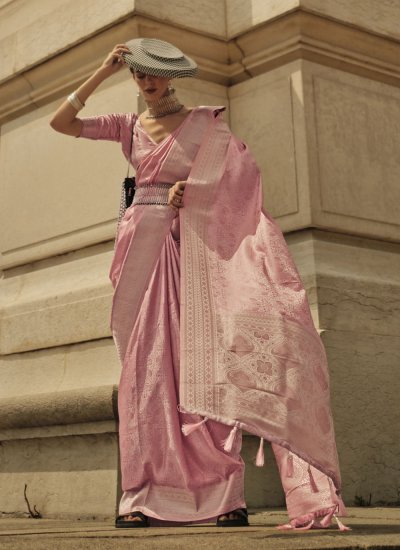 Pink Handloom silk Weaving Contemporary Saree