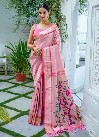 Pink Meenakari Kanjivaram Silk Trendy Saree