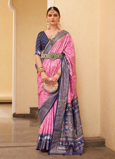 Pink Patola Print Silk Traditional Designer Saree
