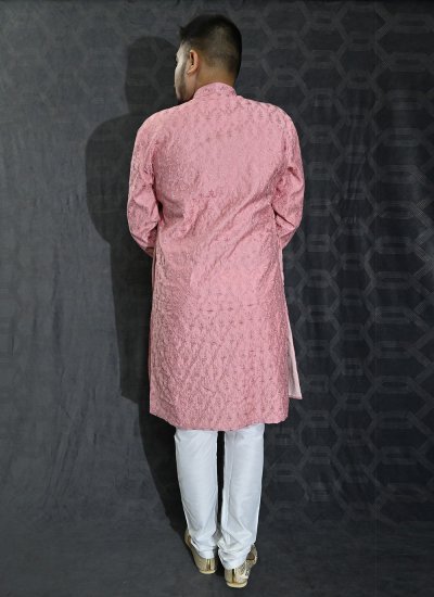 Pink Sequins Cotton Silk Kurta Pyjama