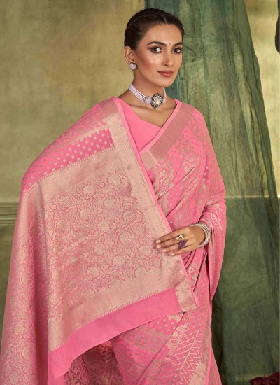Pink Silk Contemporary Saree