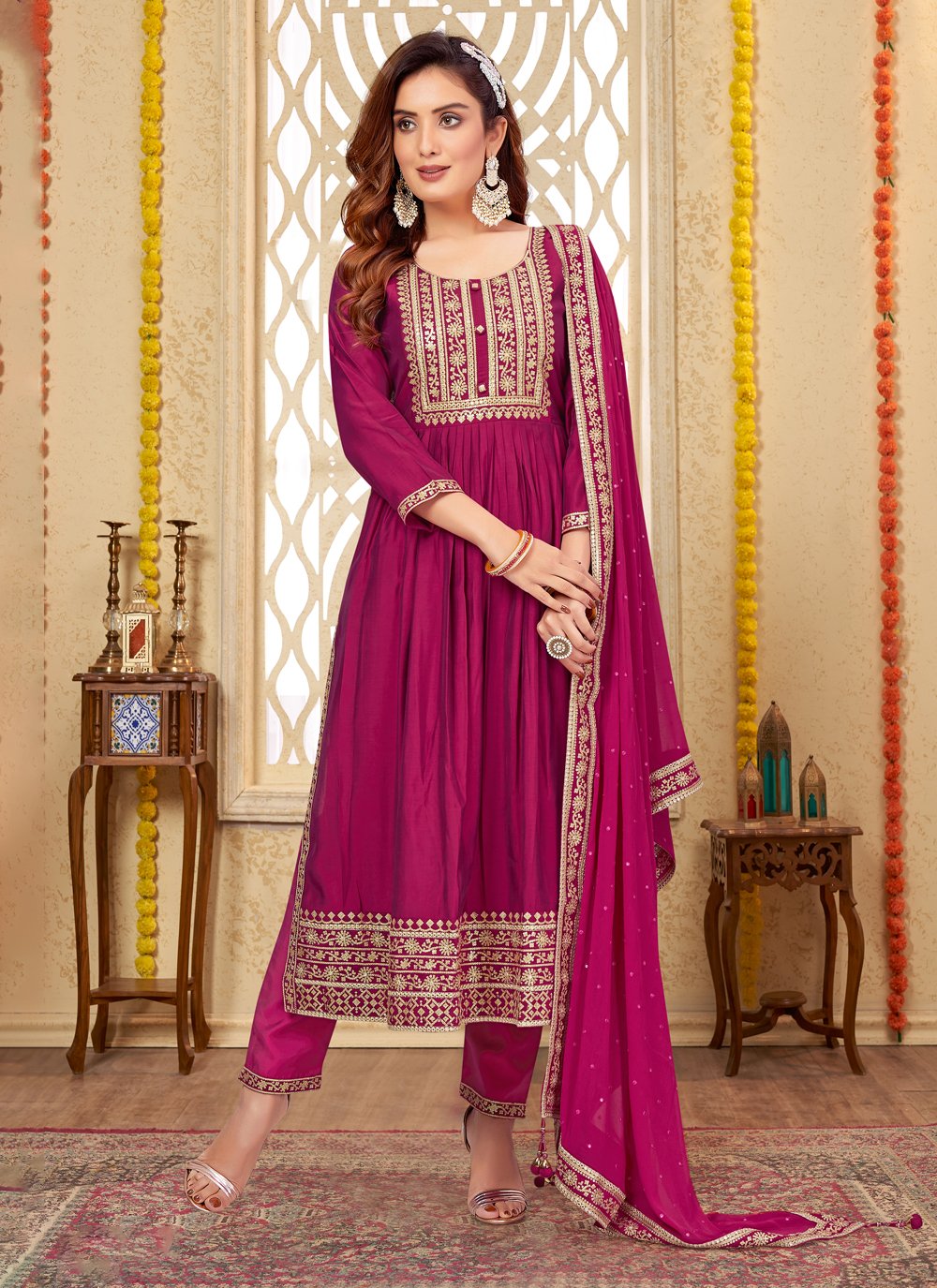 Buy Purple Embroidered Straight Salwar Suit - 66571 - Salwar