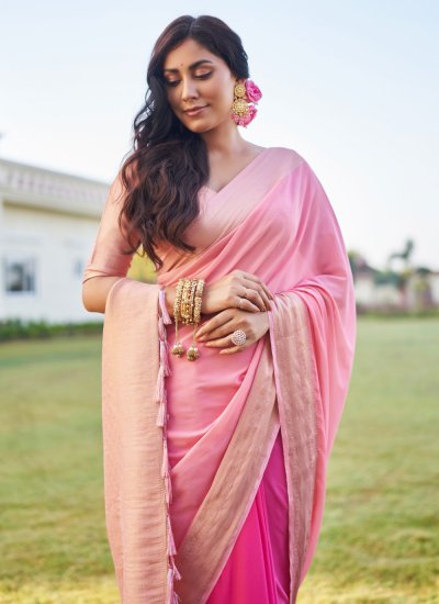 Pink Woven Georgette Trendy Saree