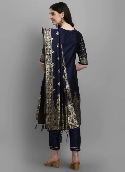 Piquant Cotton Silk Navy Blue Readymade Salwar Suit