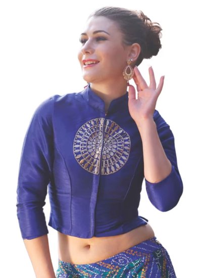 Plain Dupion Silk Blouse in Blue