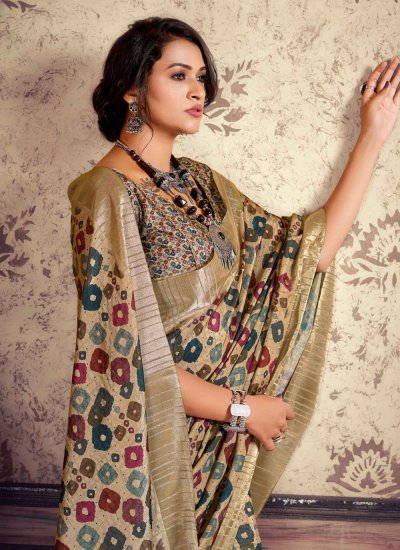 Praiseworthy Gota Work Beige Silk Classic Saree