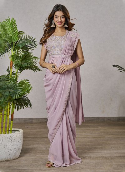 Pretty Pink Shimmer Georgette Classic Saree