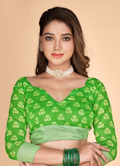 Princely Green Printed Tussar Silk Casual Saree