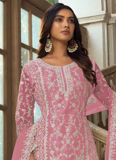 Princely Pink Resham Net Trendy Salwar Suit
