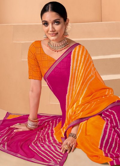 Printed Chiffon Classic Saree in Multi Colour