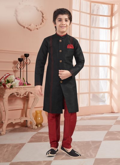 Prodigious Fancy Work Banglori Silk Black Kurta Pyjama
