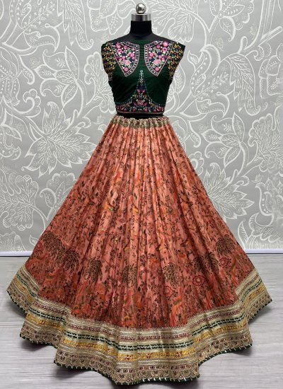 Pure Silk Designer Lehenga Choli in Peach