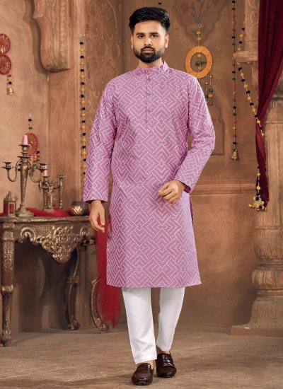 Purple Banglori Silk Mehndi Kurta Pyjama