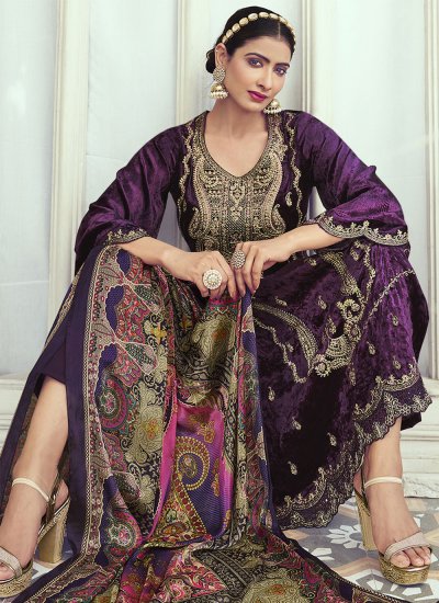 Purple Embroidered Ceremonial Pakistani Salwar Suit