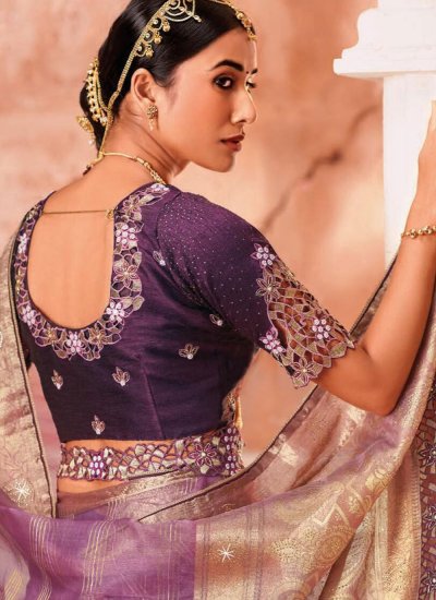 Purple Embroidered Classic Saree