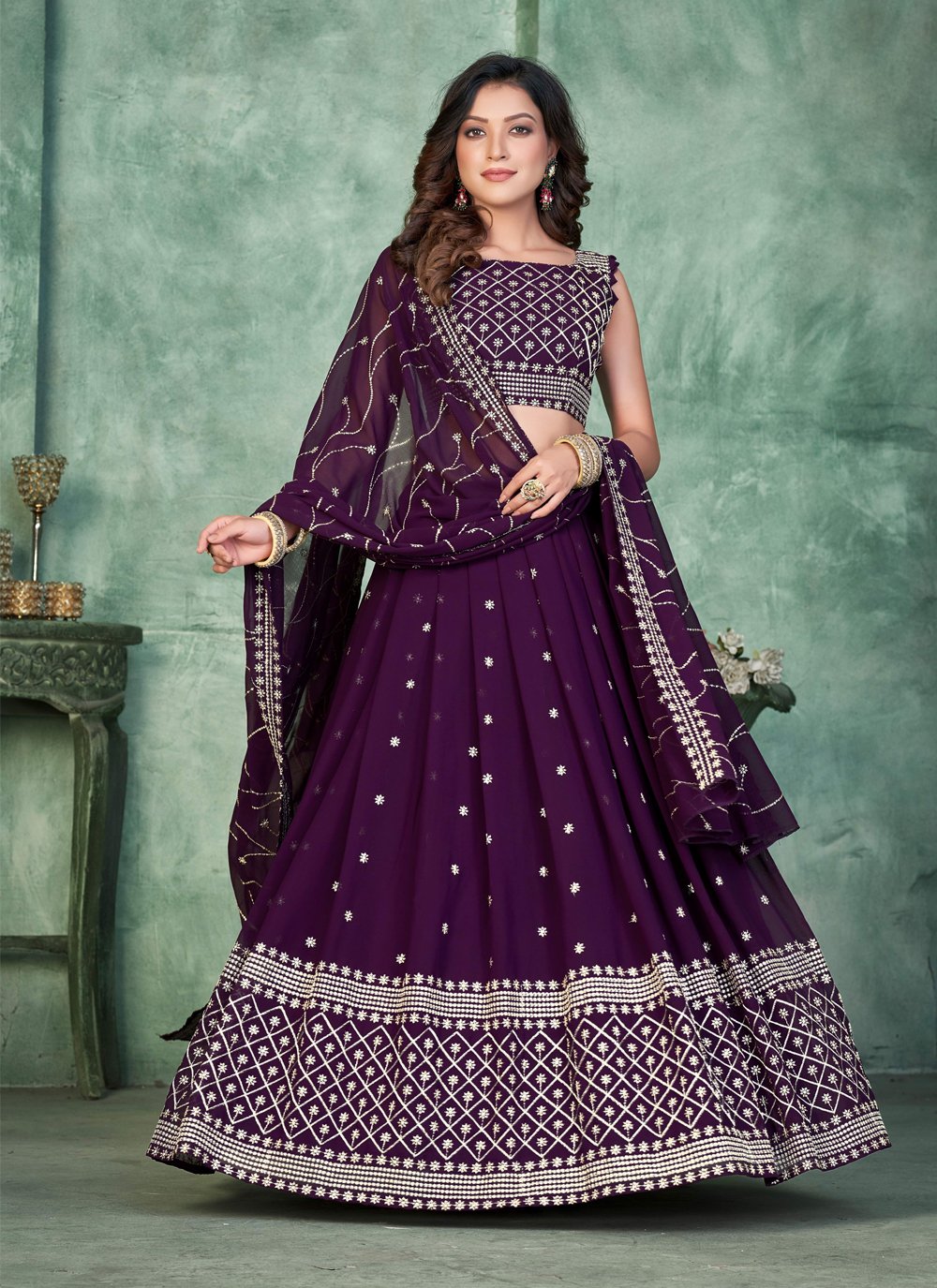 JAY NEJADHARI CREATION South Indian Chanderi Fancy Flared Bridal Unstitched Lehenga  Choli For Girls (Blue-Maroon, Free Size) : Amazon.in: Fashion