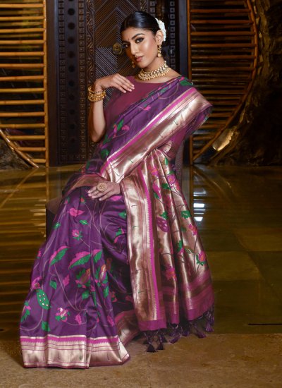 Purple Woven Banarasi Silk Classic Saree