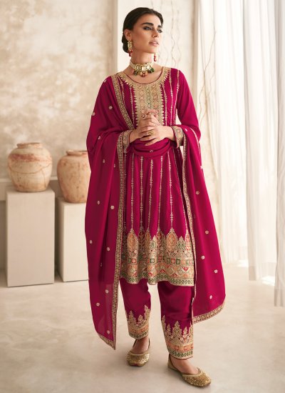 Rani Resham Silk Readymade Salwar Suit