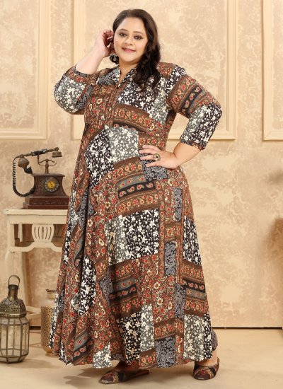 Rayon Multi Colour Printed Readymade Gown