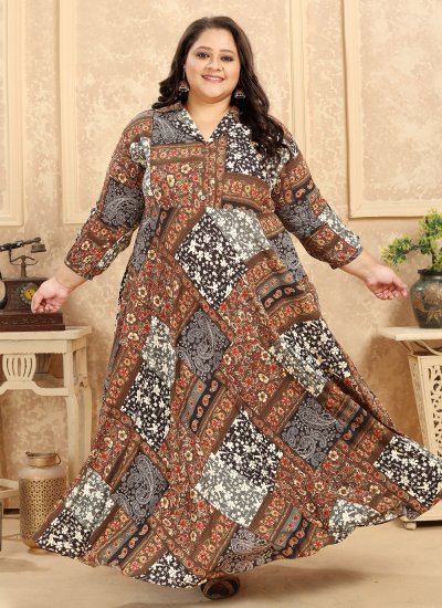 Rayon Multi Colour Printed Readymade Gown