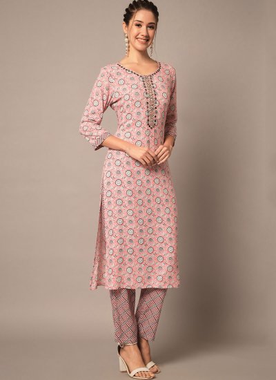 Rayon Printed Pink Pant Style Suit