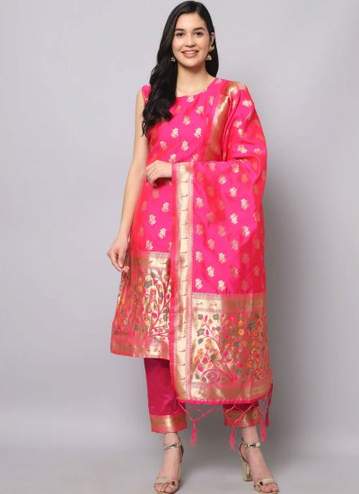 Readymade Salwar Suit Jacquard Work Silk in Rani