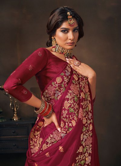 Red Embroidered Ceremonial Classic Saree