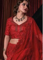 Red Embroidered Pure Silk Lehenga Choli