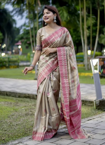 Red Tussar Silk Contemporary Saree