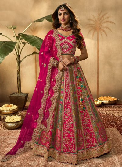 Buy Hot Pink Banarashi Wedding Lehenga Choli | Lehenga Choli | indian Lehenga  Choli