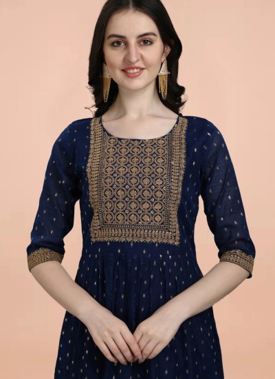 Renowned Blue Embroidered Pant Style Suit