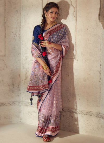 Riveting Pink Patch Border Designer Saree