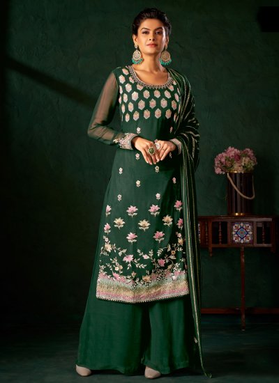 Royal Sequins Green Georgette Salwar Kameez