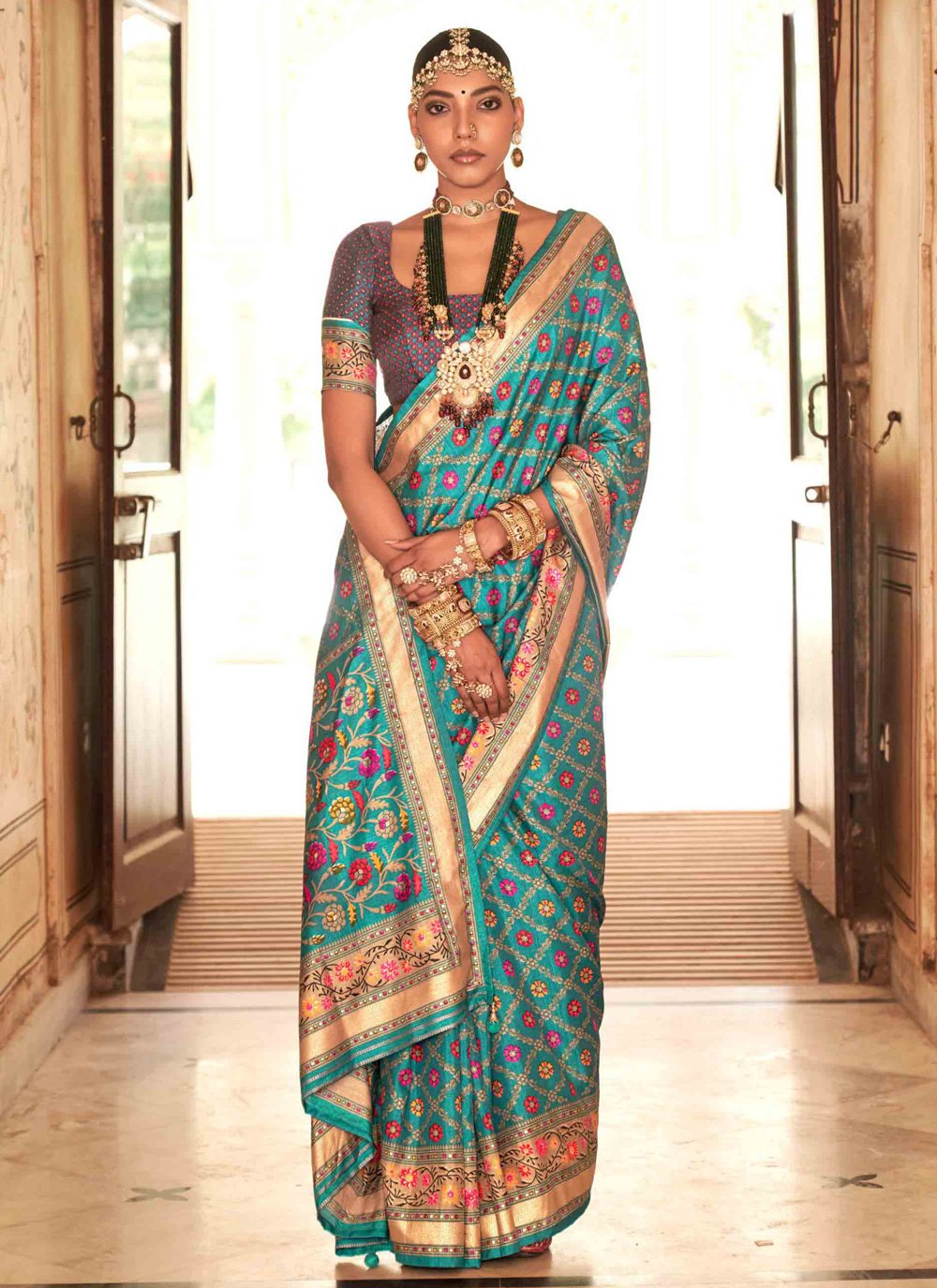 Royal Blue Intricately Handwoven Matka Cotton Silk Saree - Loomfolks