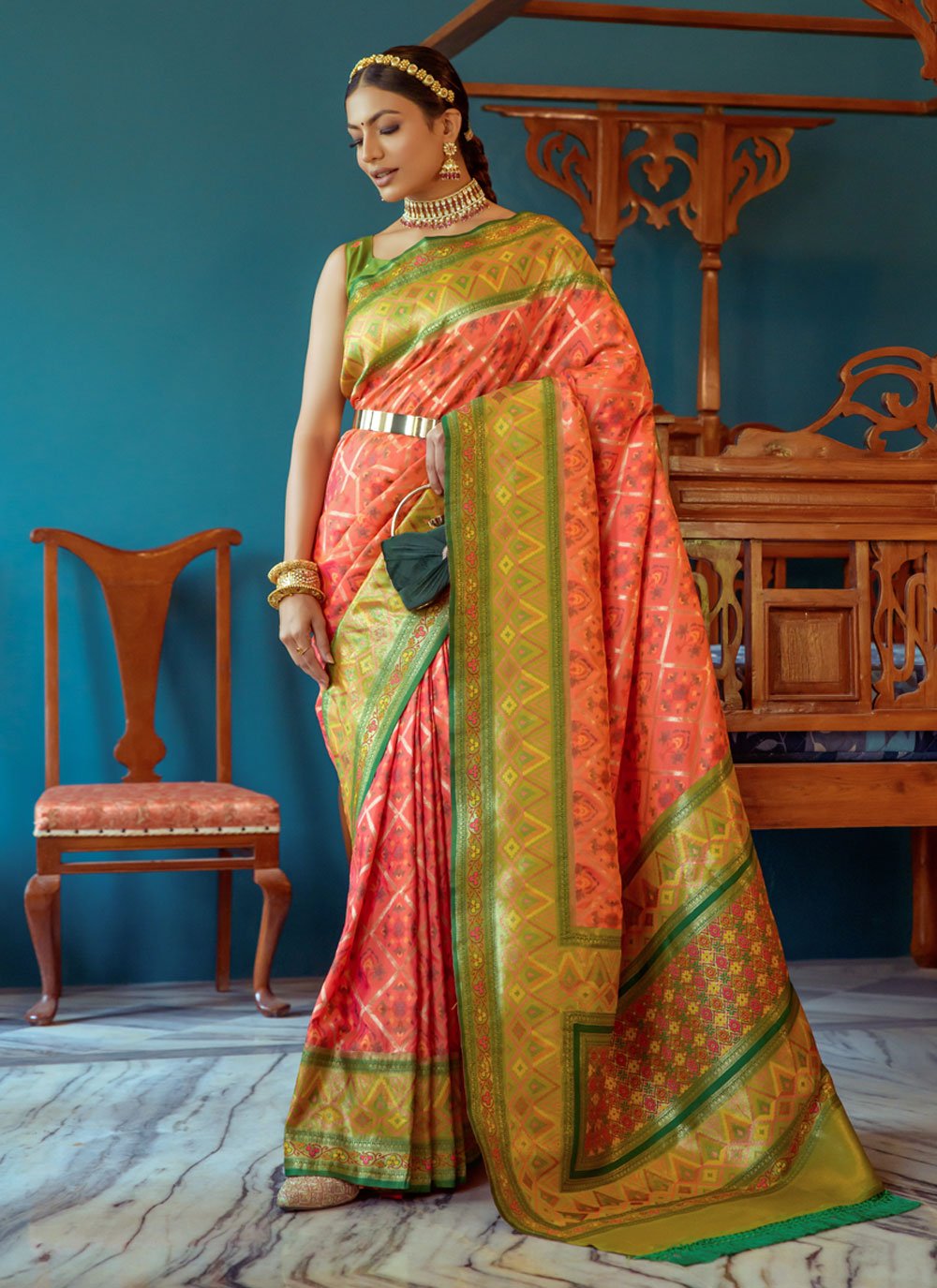 Candy Red Designer Wear Woven Banarasi Silk Saree – Ethnos