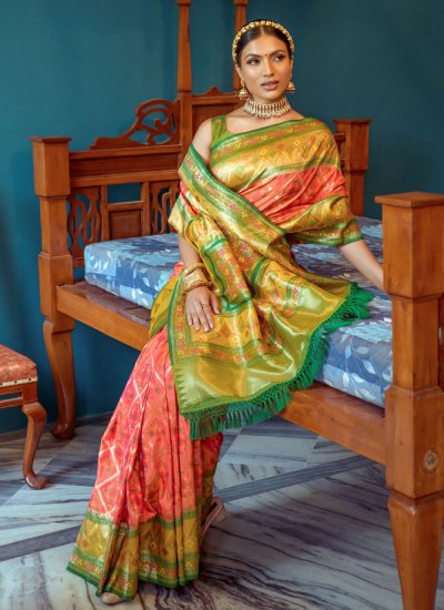 Saree Woven Banarasi Silk in Peach