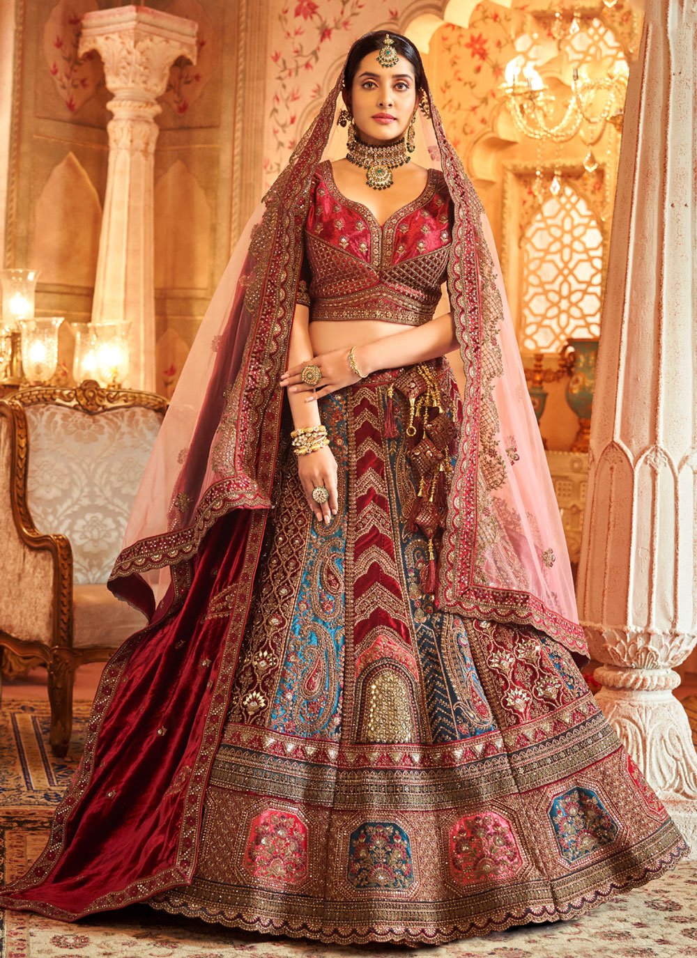 Bollywood Maroon Designer Party Wear Velvet Lehenga – TheDesignerSaree
