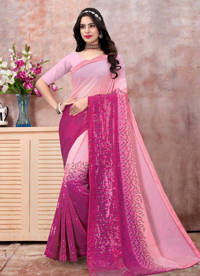 Sequins Georgette Classic Saree in Pink